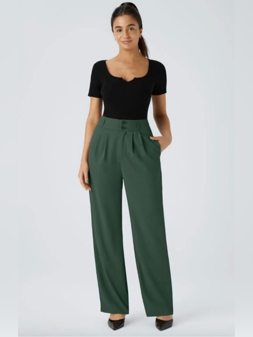 Halara Flex High Waist Zipper Pocket Shirred Straight Leg Work Green Pants 1X